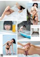 A collage of photos of a woman in a bikini.